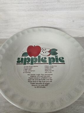 Apple Pie Ceramic Pie Plate - White with Red & Green Design